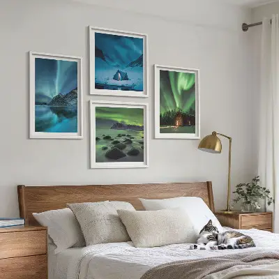Wanddeko-Set mit Motiven von Winterlandschaften, Nordlichtern und Bergen