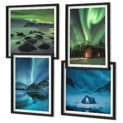 Wanddeko-Set mit Motiven von Winterlandschaften, Nordlichtern und Bergen