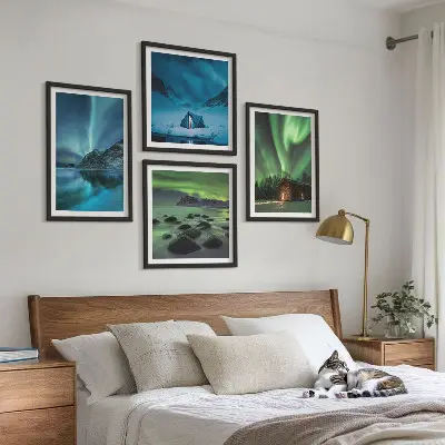 Wanddeko-Set mit Motiven von Winterlandschaften, Nordlichtern und Bergen