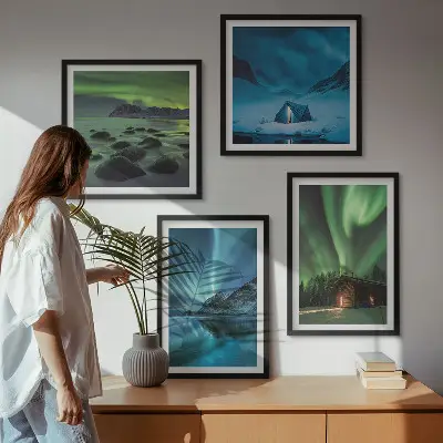 Wanddeko-Set mit Motiven von Winterlandschaften, Nordlichtern und Bergen
