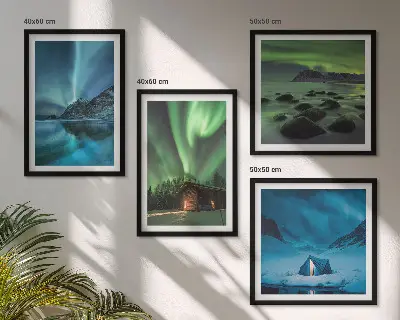 Wanddeko-Set mit Motiven von Winterlandschaften, Nordlichtern und Bergen