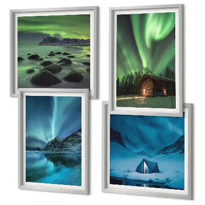 Wanddeko-Set mit Motiven von Winterlandschaften, Nordlichtern und Bergen