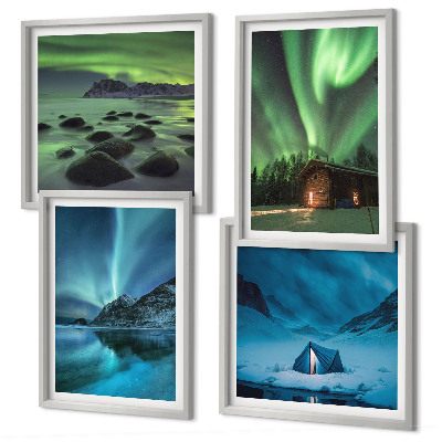 Wanddeko-set Winterlandschaften, Nordlichter, Berge