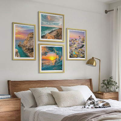 Polyptychon mit rahmen Meereswellen, weiße Häuser, Santorini