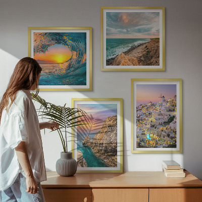 Polyptychon mit rahmen Meereswellen, weiße Häuser, Santorini