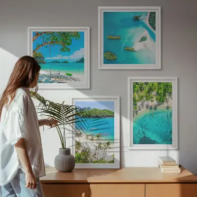 Wanddeko-Set mit Stränden, Palmen und kristallklarem Wasser