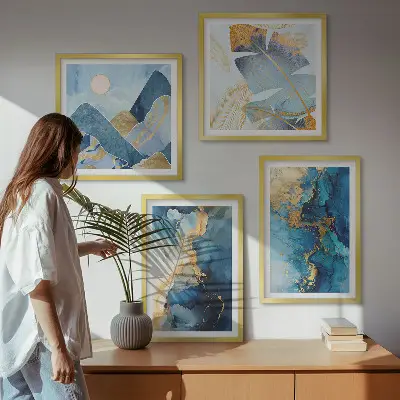 Polyptychon Goldmuster in den blauen Bergen mit Rahmen