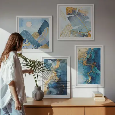 Polyptychon Goldmuster in den blauen Bergen mit Rahmen