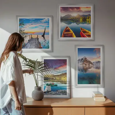 Wanddeko-Set mit Seen- und Berglandschaft