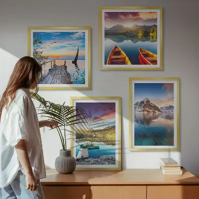 Wanddeko-Set mit Seen- und Berglandschaft