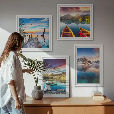 Wanddeko-Set mit Seen- und Berglandschaft