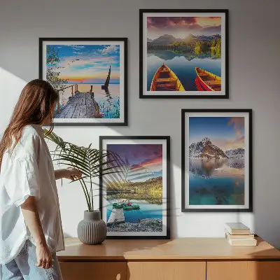 Wanddeko-Set mit Seen- und Berglandschaft