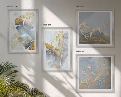 Blaubeige Blätter im Hintergrund Polyptychon mit Rahmen