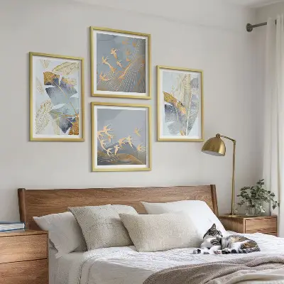 Blaubeige Blätter im Hintergrund Polyptychon mit Rahmen