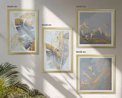 Blaubeige Blätter im Hintergrund Polyptychon mit Rahmen