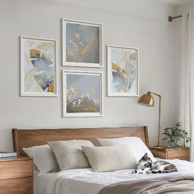 Blaubeige Blätter im Hintergrund Polyptychon mit Rahmen
