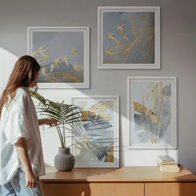 Blaubeige Blätter im Hintergrund Polyptychon mit Rahmen