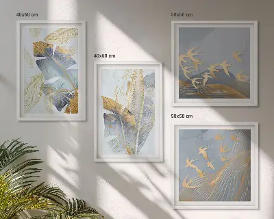 Blaubeige Blätter im Hintergrund Polyptychon mit Rahmen