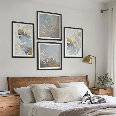Blaubeige Blätter im Hintergrund Polyptychon mit Rahmen