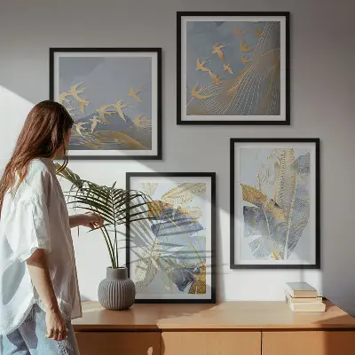 Blaubeige Blätter im Hintergrund Polyptychon mit Rahmen
