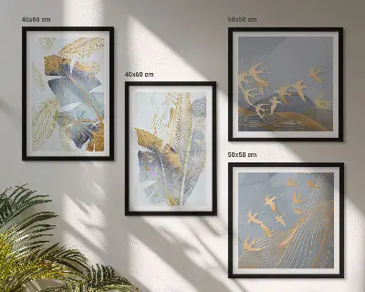 Blaubeige Blätter im Hintergrund Polyptychon mit Rahmen
