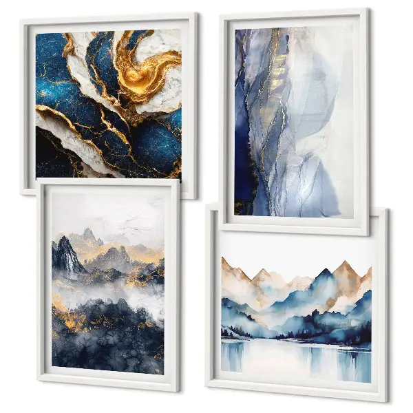 Wanddeko-Set mit blauen Berglandschaften