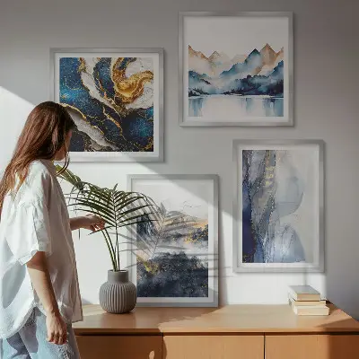 Wanddeko-Set mit blauen Berglandschaften
