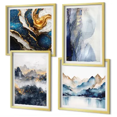 Wanddeko-Set mit blauen Berglandschaften