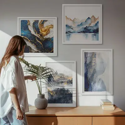 Wanddeko-Set mit blauen Berglandschaften