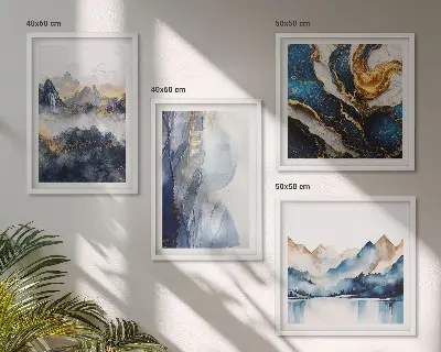 Wanddeko-Set mit blauen Berglandschaften