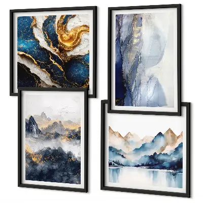 Wanddeko-Set mit blauen Berglandschaften