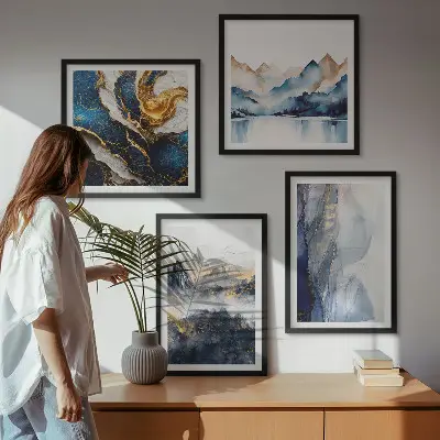 Wanddeko-Set mit blauen Berglandschaften
