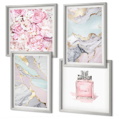 Polyptychon mit rahmen Rosa Blumen Marmor Pastell