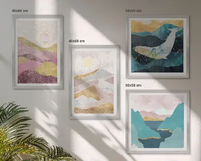 Wanddeko-Set abstrakte Berge und Sonne