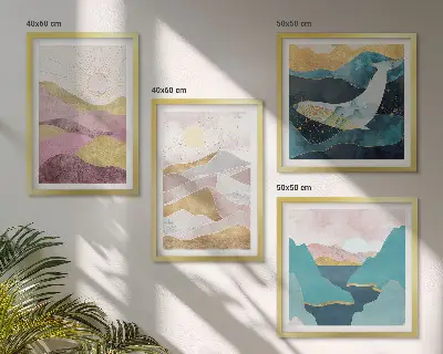 Wanddeko-Set abstrakte Berge und Sonne