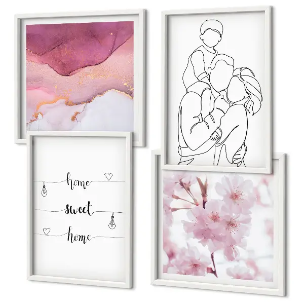 Blumenfamilie minimalistisch als mehrteiliges Wandbild mit Rahmen