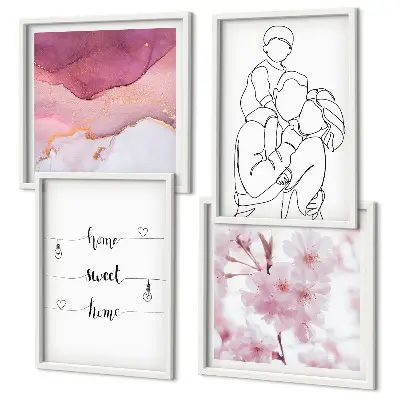 Blumenfamilie minimalistisch als mehrteiliges Wandbild mit Rahmen