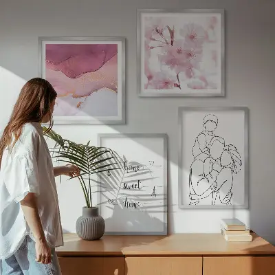 Blumenfamilie minimalistisch als mehrteiliges Wandbild mit Rahmen