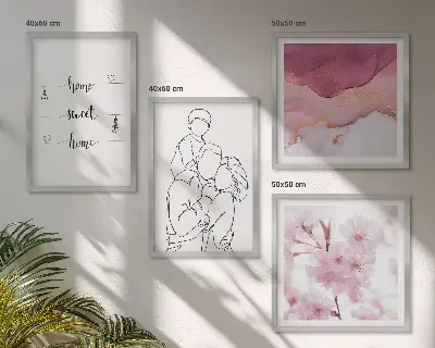 Blumenfamilie minimalistisch als mehrteiliges Wandbild mit Rahmen