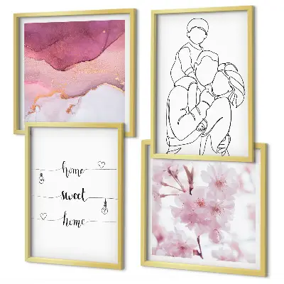 Blumenfamilie minimalistisch als mehrteiliges Wandbild mit Rahmen