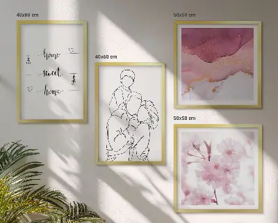 Blumenfamilie minimalistisch als mehrteiliges Wandbild mit Rahmen