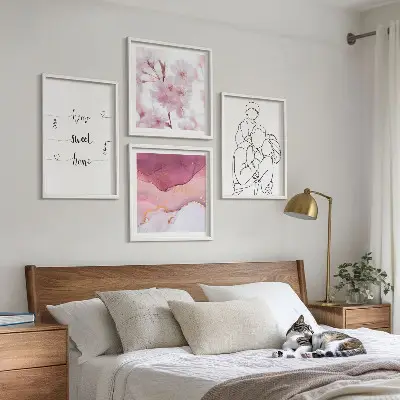 Blumenfamilie minimalistisch als mehrteiliges Wandbild mit Rahmen