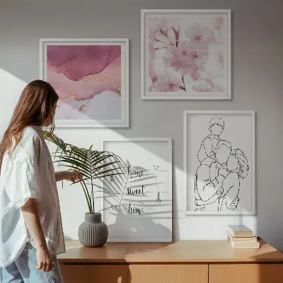 Blumenfamilie minimalistisch als mehrteiliges Wandbild mit Rahmen