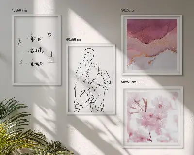 Blumenfamilie minimalistisch als mehrteiliges Wandbild mit Rahmen