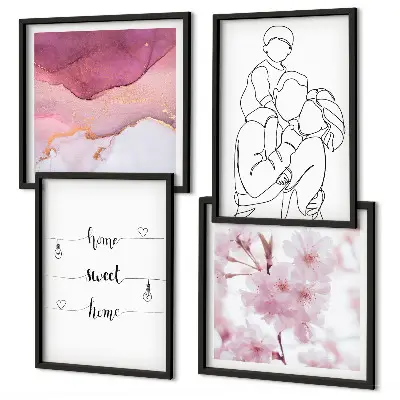 Blumenfamilie minimalistisch als mehrteiliges Wandbild mit Rahmen
