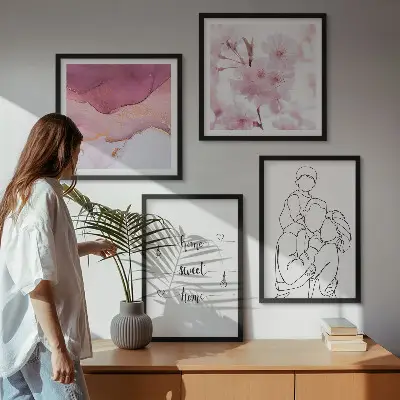 Blumenfamilie minimalistisch als mehrteiliges Wandbild mit Rahmen