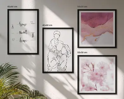 Blumenfamilie minimalistisch als mehrteiliges Wandbild mit Rahmen