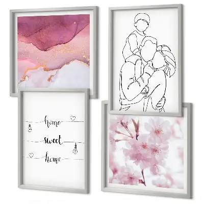 Blumenfamilie minimalistisch als mehrteiliges Wandbild mit Rahmen