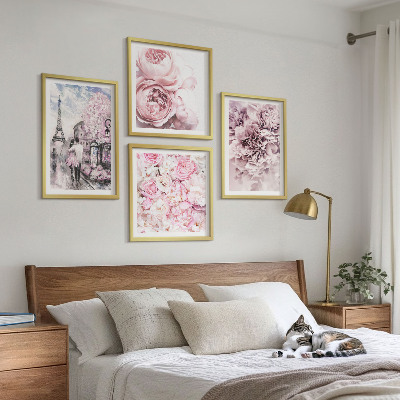 Wanddeko-set Rosa Blumen, romantische Landschaft