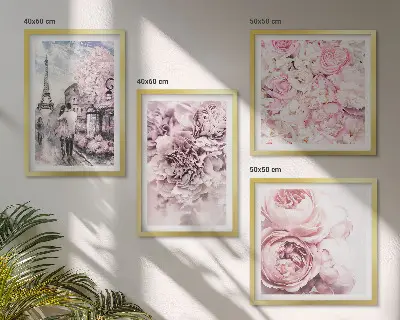 Wanddeko-Set mit rosa Blumen und romantischer Landschaft